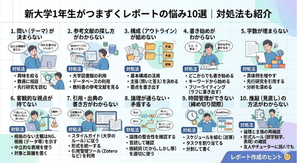 新大学1年生がつまずくレポートの悩み10選と対処法の解説