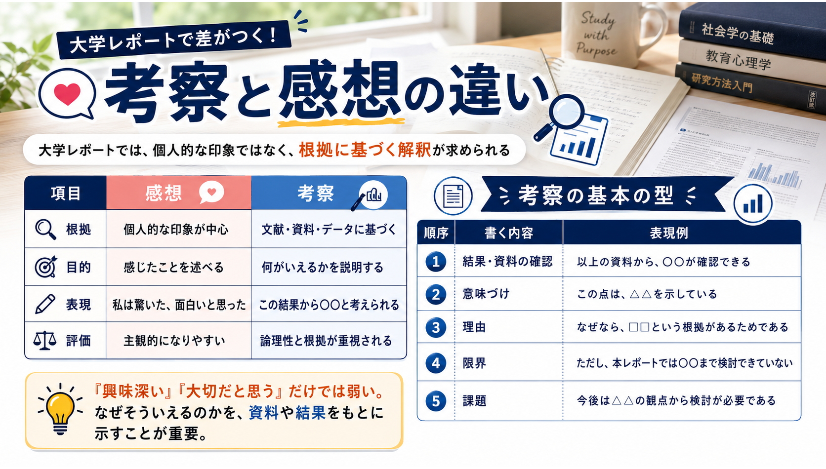 レポート 考察 書き方 感想文にならない 分析 方法