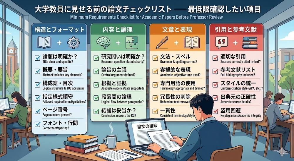大学教員に見せる前の論文チェックリストと最低限確認したい項目
