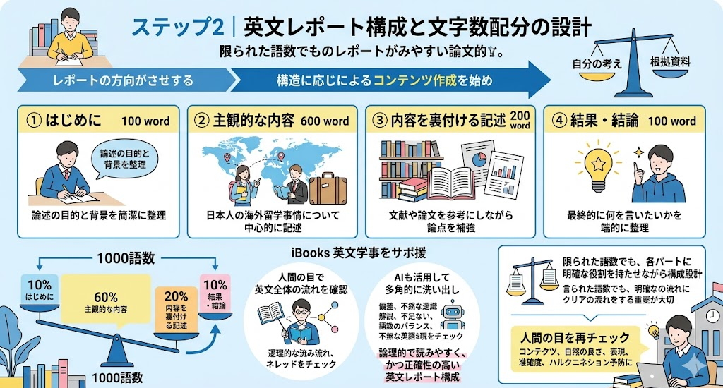 英文レポート作成支援における構成設計と文字数配分の事例